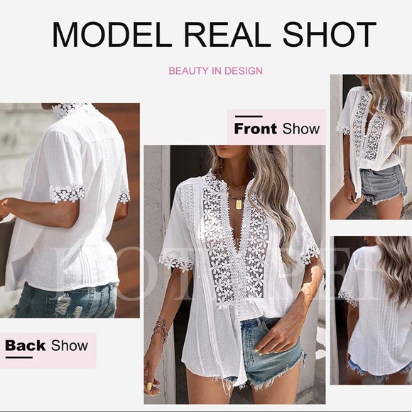 HOTAPEI Tops - HOTAPEI sexy summer casual floral blouse. Loose short sleeve, high neck fashion!